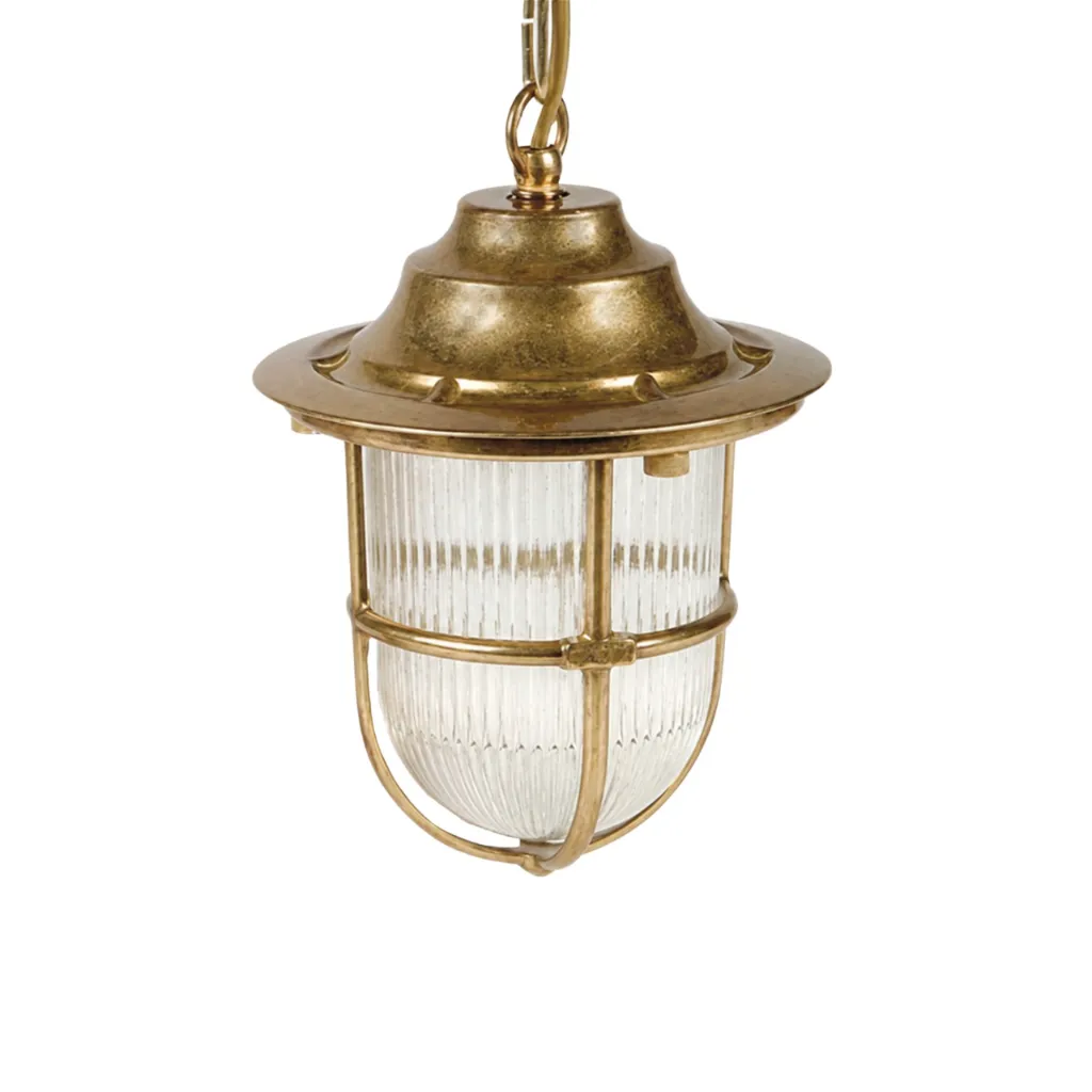09130 - Hull Guard Pendant Lantern - Raw Brass - Close-up.webp